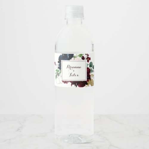 Watercolor Illustrated Fall Floral Wedding Water Bottle Label