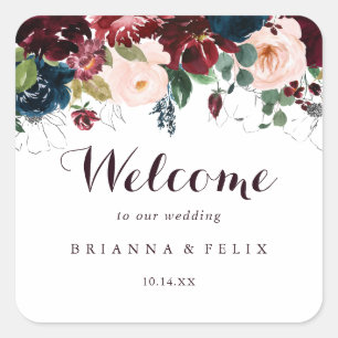Watercolor Illustrated Fall Floral Wedding Welcome Square Sticker