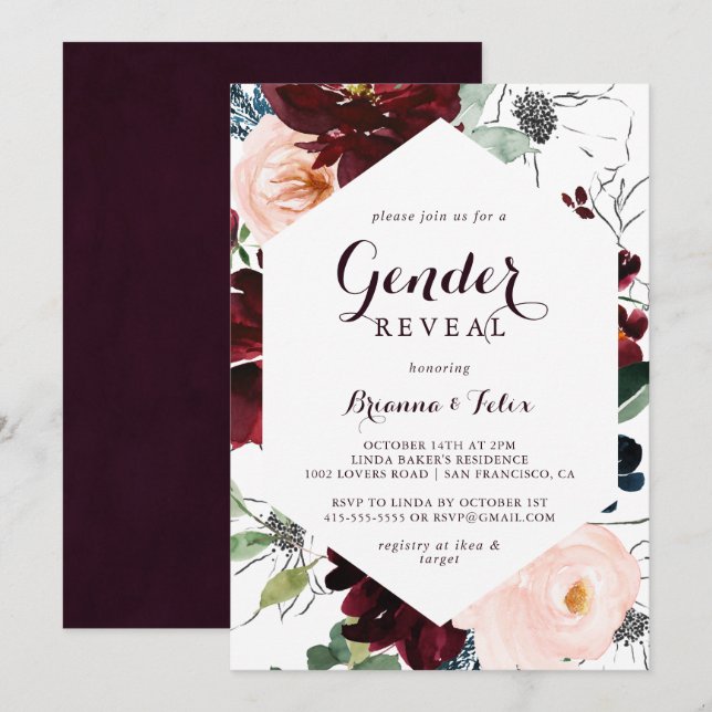 Watercolor Illustrated Fall Gender Reveal Party Invitation (Front/Back)