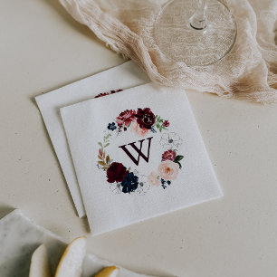 Watercolor Illustrated Fall Monogram Wedding Napkins