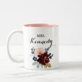 Watercolor Illustrated Fall Mrs Newlywed Bride Two-Tone Coffee Mug (Left)