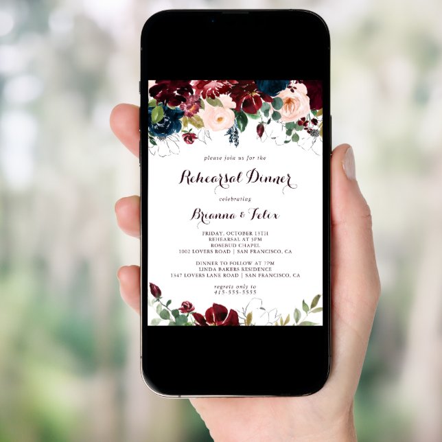 Watercolor Illustrated Fall Rehearsal Dinner Invitation (Front Digital)