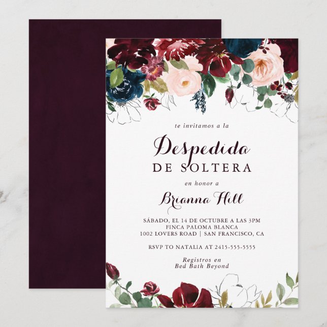 Watercolor Illustrated Fall Spanish Bridal Shower Invitation (Front/Back)