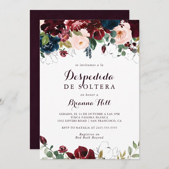Watercolor Illustrated Fall Spanish Bridal Shower Invitation (Front/Back)