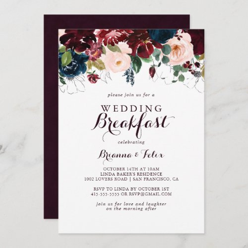 Watercolor Illustrated Fall Wedding Breakfast Invitation