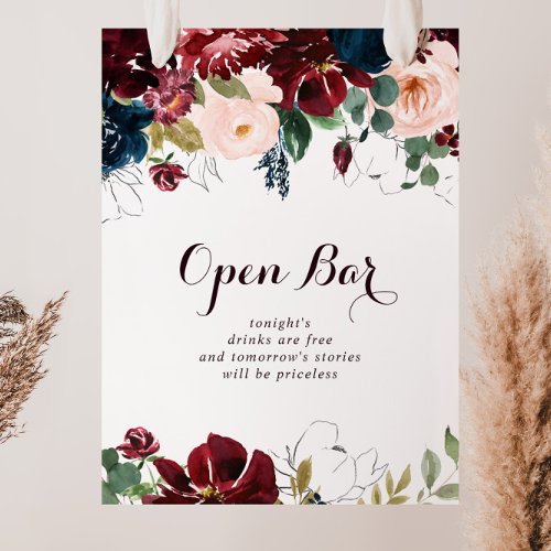 Watercolor Illustrated Fall Wedding Open Bar Sign