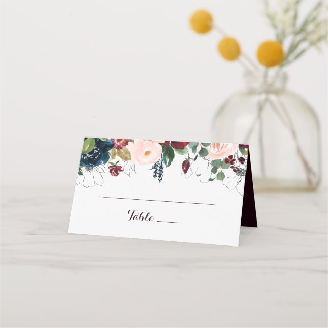 Watercolor Illustrated Fall Wedding Place Card (Front)