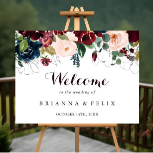 Watercolor Illustrated Fall Wedding Welcome Sign
