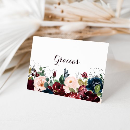 Watercolor Illustrated Folded Wedding Gracias Card