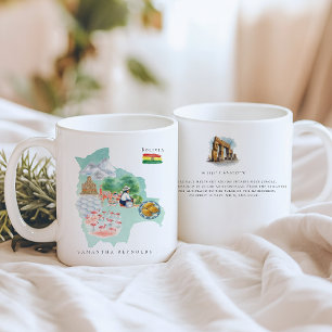 Watercolor Illustrated Map Bolivia Monogram Coffee Mug