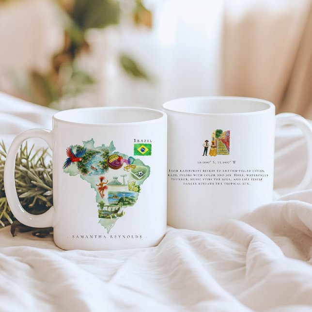 Watercolor Illustrated Map Brazil | Monogram Coffee Mug (Creator Uploaded)