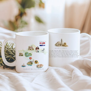 Watercolor Illustrated Map Croatia Monogram Coffee Mug