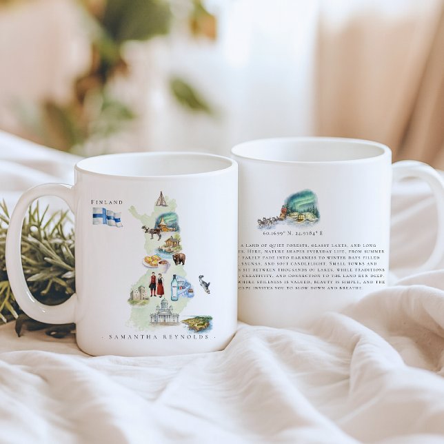 Watercolor Illustrated Map Finland | Monogram Coffee Mug (Creator Uploaded)