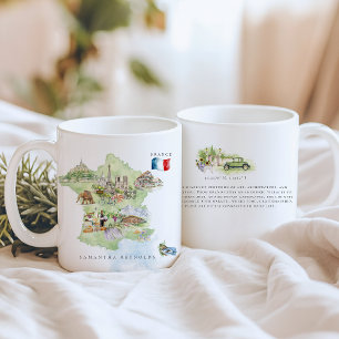Watercolor Illustrated Map France Monogram Coffee Mug
