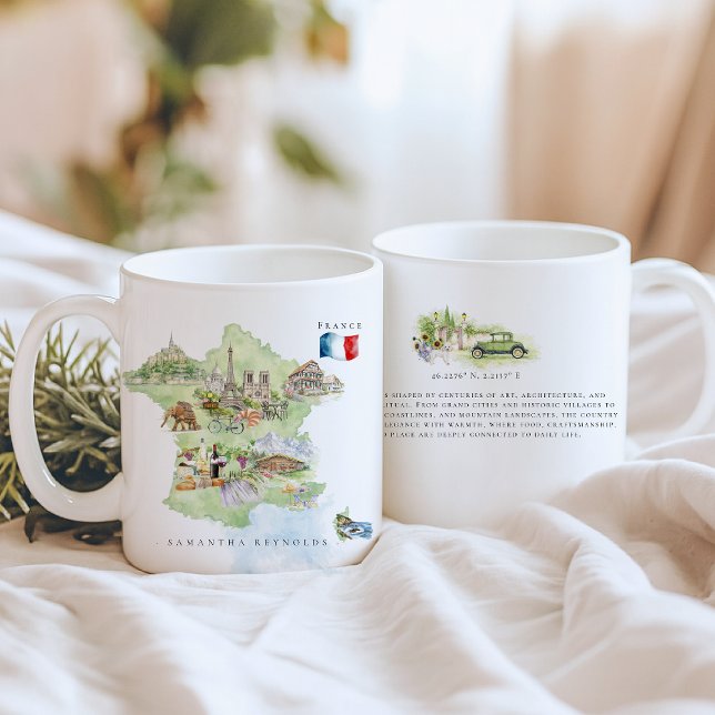 Watercolor Illustrated Map France | Monogram Coffee Mug (Creator Uploaded)