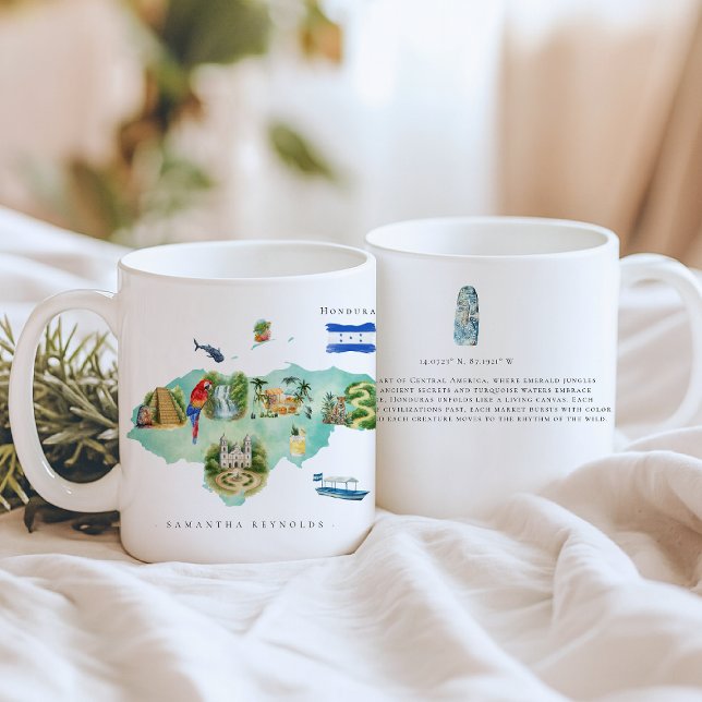 Watercolor Illustrated Map Honduras | Monogram Coffee Mug (Creator Uploaded)