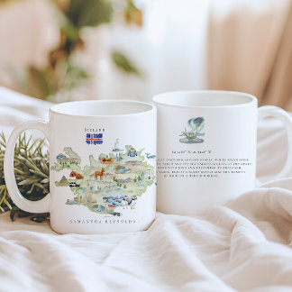 Watercolor Illustrated Map Iceland | Monogram Coffee Mug