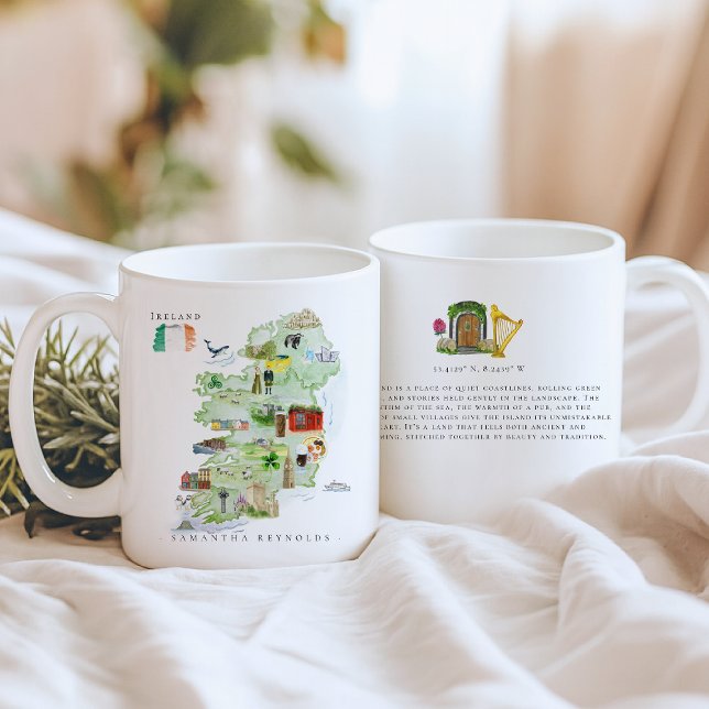 Watercolor Illustrated Map Ireland | Monogram Coffee Mug (Creator Uploaded)