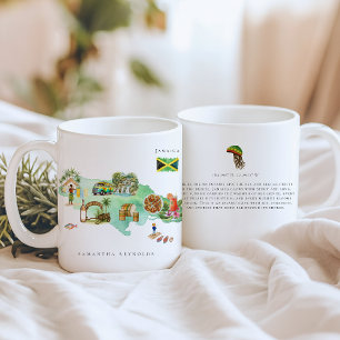 Watercolor Illustrated Map Jamaica Monogram Coffee Mug