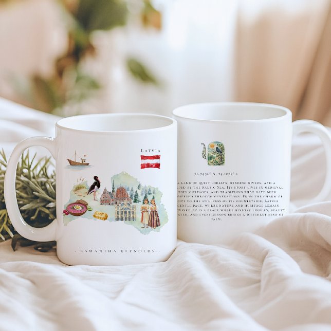Watercolor Illustrated Map Latvia | Monogram Coffee Mug (Creator Uploaded)