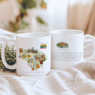 Watercolor Illustrated Map Lithuania Monogram Coffee Mug