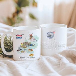 Watercolor Illustrated Map Netherlands   Monogram Coffee Mug