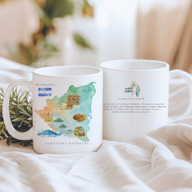 Watercolor Illustrated Map Nicaragua | Monogram Coffee Mug (Creator Uploaded)