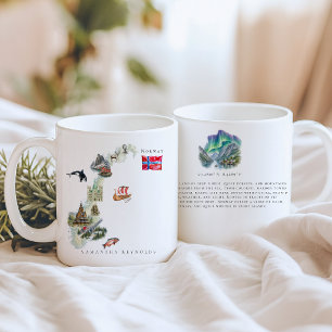 Watercolor Illustrated Map Norway Monogram Coffee Mug