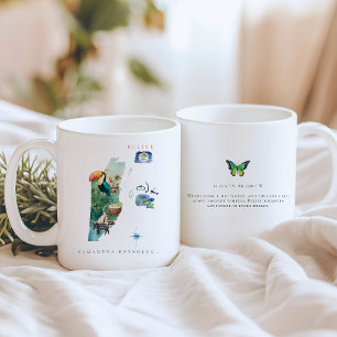 Watercolor Illustrated Map of Belize Monogram Coffee Mug