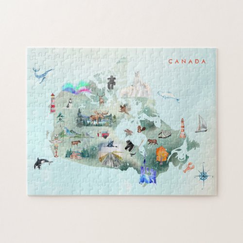 Watercolor Illustrated Map of Canada Art Jigsaw Puzzle