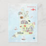 Watercolor Illustrated Map of England Art Postcard