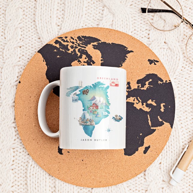 Watercolor Illustrated Map of Greenland | Monogram Coffee Mug (Creator Uploaded)