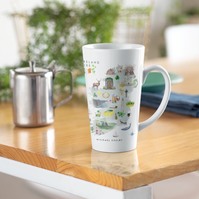 Watercolor Illustrated Map of Ireland | Monogram Latte Mug (Creator Uploaded)