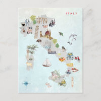 Watercolor Illustrated Map of Italy Art
