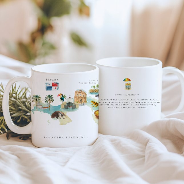 Watercolor Illustrated Map Panama | Monogram Coffee Mug (Creator Uploaded)