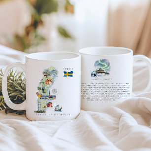 Watercolor Illustrated Map Sweden Monogram Coffee Mug