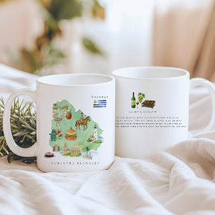 Watercolor Illustrated Map Uruguay Monogram Coffee Mug
