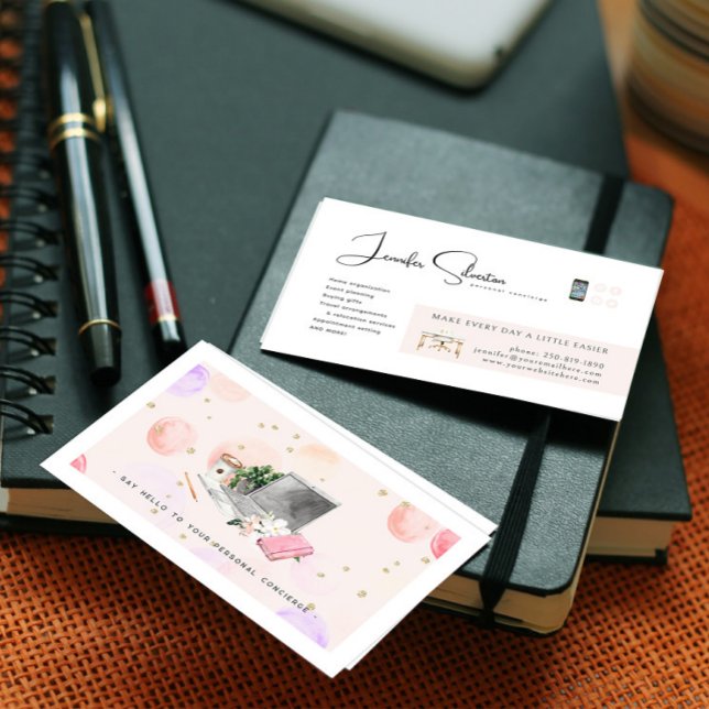 Watercolor Illustrated Personal Concierge Logo Business Card (Creator Uploaded)