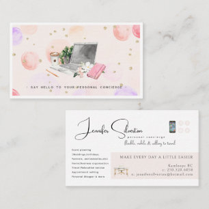 Watercolor Illustrated Personal Concierge Logo Business Card