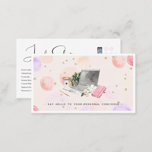 Watercolor Illustrated Personal Concierge Logo Business Card