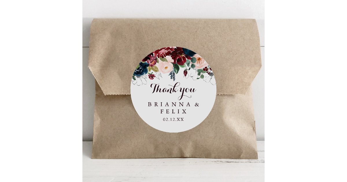 Watercolor Illustrated Thank You Wedding Favor Classic Round Sticker ...