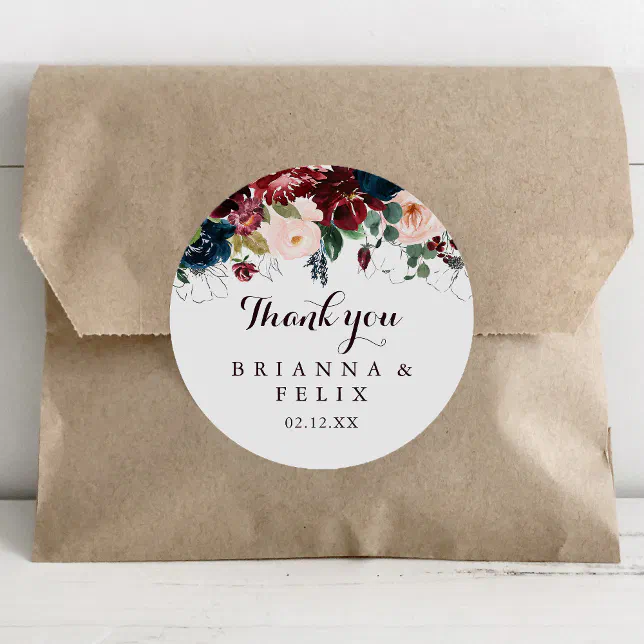 Watercolor Illustrated Thank You Wedding Favor Classic Round Sticker ...