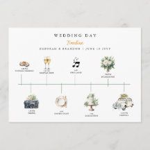 Watercolor Illustrated Wedding day Timeline 