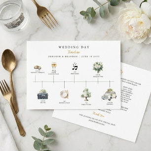 Watercolor Illustrated Wedding day Timeline Program