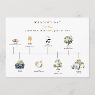 Watercolor Illustrated Wedding day Timeline  Program