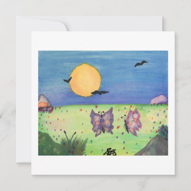 Watercolor Illustration Butterflies Love Couple  Invitation (Front)