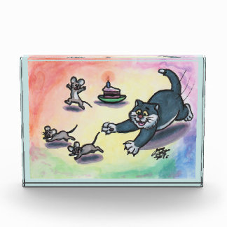 Watercolor Illustration Cat Cartoon Cake Mouse Acrylic Award