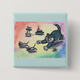 Watercolor Illustration Cat Cartoon Cake Mouse Button