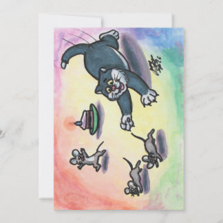 Watercolor Illustration Cat Cartoon Cake Mouse Invitation
