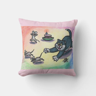 Watercolor Illustration Cat Cartoon Cake Mouse  Throw Pillow
